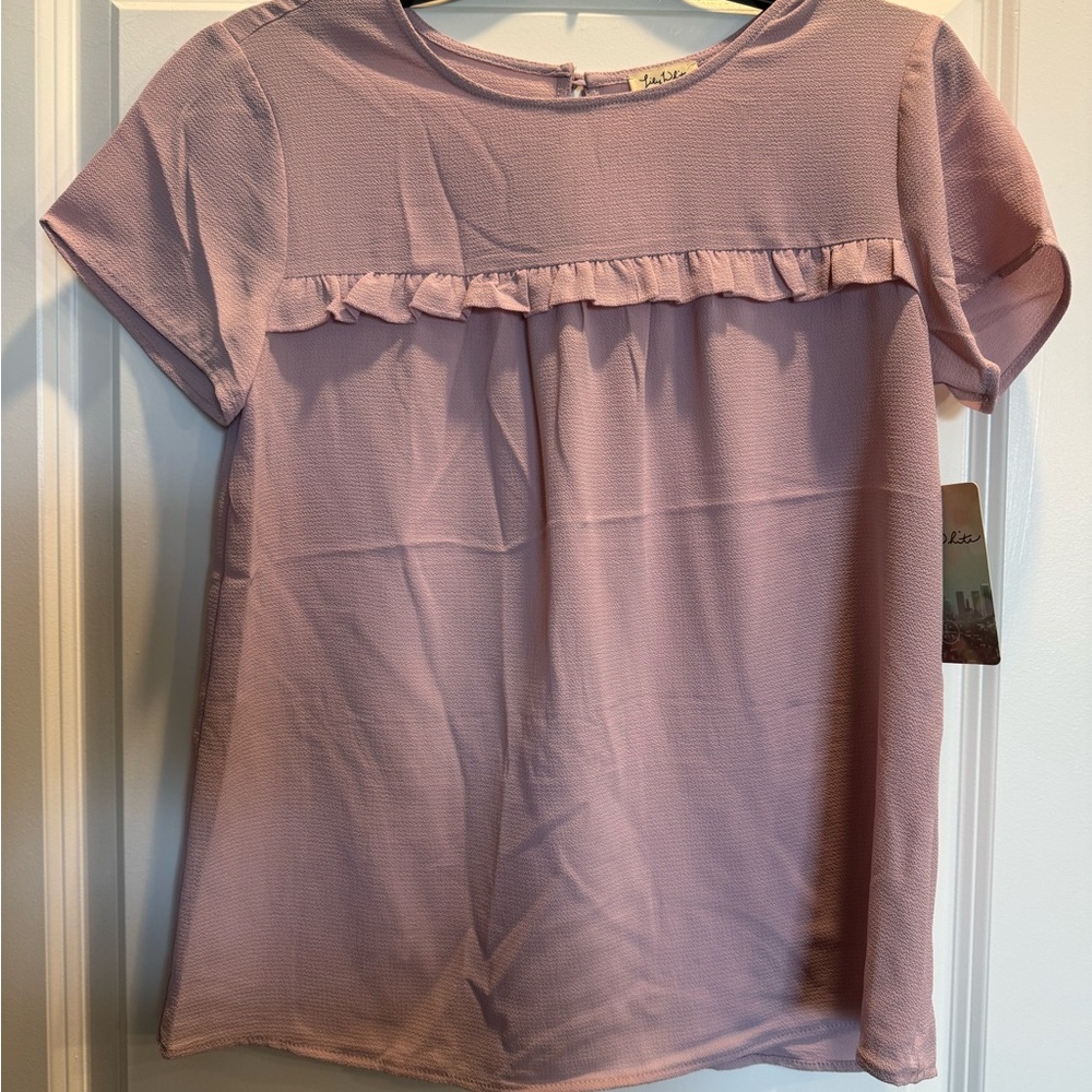 Lily White Pink Ruffled Short Sleeve T-Shirt